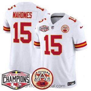 Divine Kansas City Chiefs 15 Patrick Mahomes White F.U.S.E  2024 AFC West Division Champions Vapor Limited Stitched Football Jersey