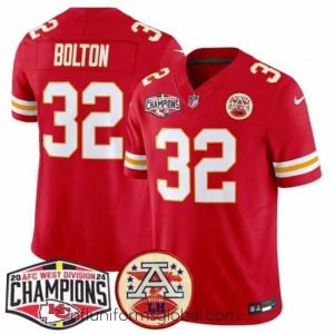 Stunning Kansas City Chiefs 32 Nick Bolton Red F.U.S.E  2024 AFC West Division Champions Vapor Limited Stitched Football Jersey