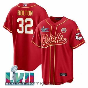 Divine Kansas City Chiefs 32 Nick Bolton Red Super Bowl LVII Patch Cool Bae Stitched Baseball Jersey