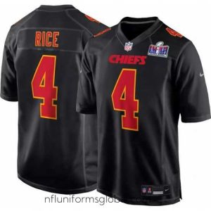 Ravishing Kansas City Chiefs 4 Rashee Rice Black 2024 Super Bowl LVIII Patch Limited Stitched Game Jersey