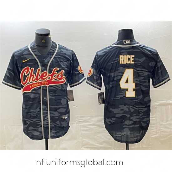 Gorgeous Kansas City Chiefs 4 Rashee Rice Grey Camo Cool Base Stitched Baseball Jersey