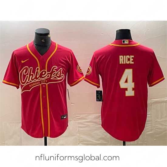 Captivating Kansas City Chiefs 4 Rashee Rice Red Cool Base Stitched Baseball Jerseys
