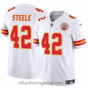 Divine Kansas City Chiefs 42 Carson Steele White 2023 F.U.S.E Vapor Untouchable Limited Stitched Football Jersey