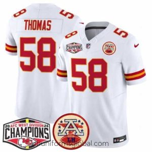 Enchanting Kansas City Chiefs 58 Derrick Thomas White F.U.S.E  2024 AFC West Division Champions Vapor Limited Stitched Football Jersey