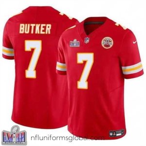 Divine Kansas City Chiefs 7 Harrison Butker Red F.U.S.E  Super Bowl LVIII Patch Vapor Untouchable Limited Stitched Football Jersey