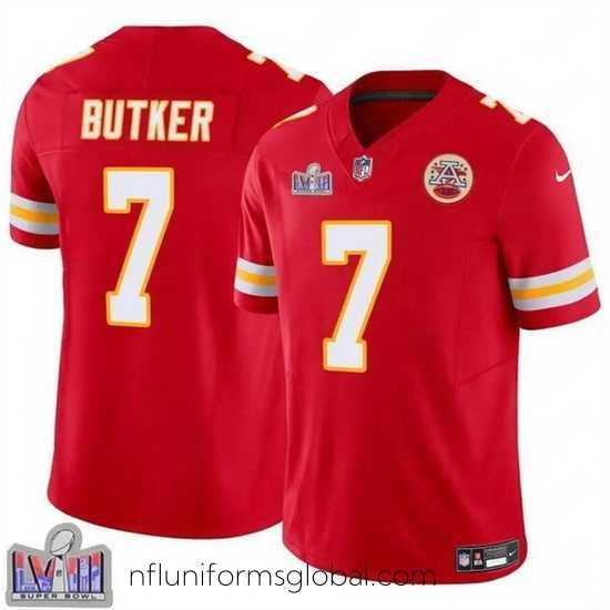 Divine Kansas City Chiefs 7 Harrison Butker Red F.U.S.E Super Bowl LVIII Patch Vapor Untouchable Limited Stitched Football Jersey