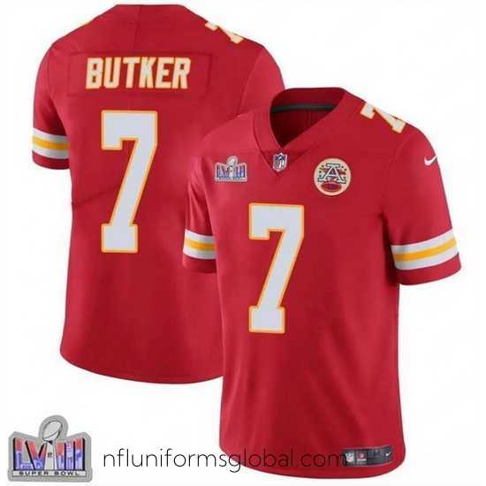 Sumptuous Kansas City Chiefs 7 Harrison Butker Red Super Bowl LVIII Patch Vapor Untouchable Limited Stitched Football Jersey