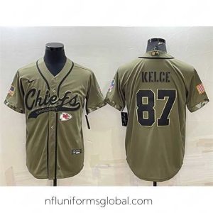 Enchanting Kansas City Chiefs 87 Travis Kelce 2022 Olive Salute To Service Cool Base Stitched Baseball Jersey