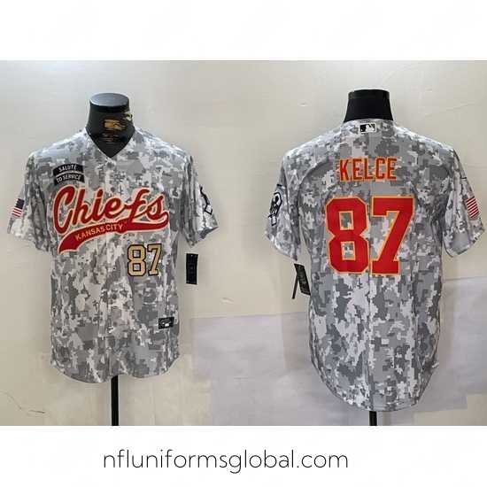 Sumptuous Kansas City Chiefs 87 Travis Kelce 2024 Arctic Camo Salute To Service Stitched Baseball Jersey 1