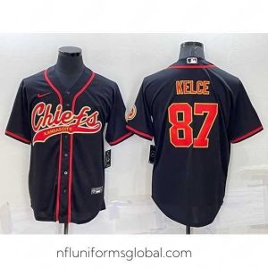 Divine Kansas City Chiefs 87 Travis Kelce Black Cool Base Stitched Baseball Jersey