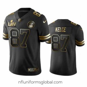 Gorgeous Kansas City Chiefs 87 Travis Kelce Black Golden Super Bowl LV Vapor Limited Stitched Jersey