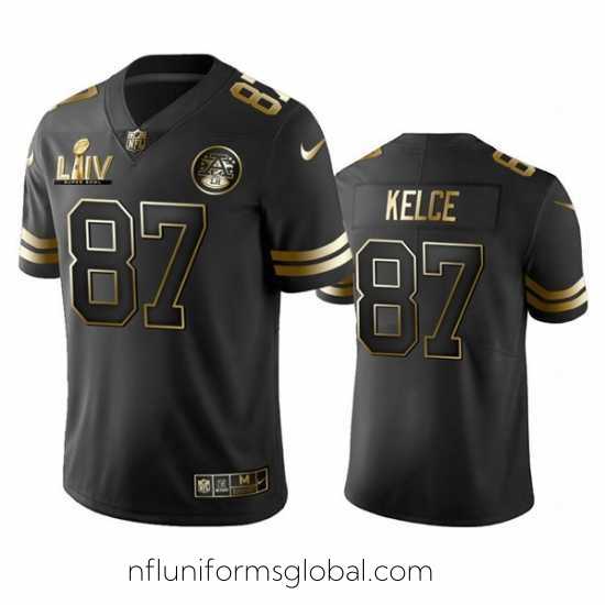 Gorgeous Kansas City Chiefs 87 Travis Kelce Black Golden Super Bowl LV Vapor Limited Stitched Jersey