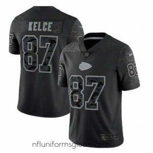 Stunning Kansas City Chiefs 87 Travis Kelce Black Reflective Limited Stitched Football Jersey