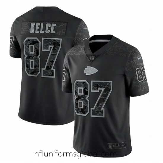 Stunning Kansas City Chiefs 87 Travis Kelce Black Reflective Limited Stitched Football Jersey