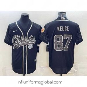 Enchanting Kansas City Chiefs 87 Travis Kelce Black Reflective With Patch Cool Base Stitched Baseball Jersey