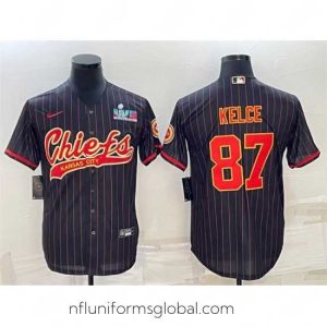 Ravishing Kansas City Chiefs 87 Travis Kelce Black With Super Bowl LVII Patch Cool Base Stitched Baseball Jersey
