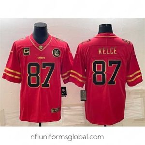 Exquisite Kansas City Chiefs 87 Travis Kelce Red Gold 4 Star C Patch Vapor Untouchable Limited Stitched Jersey