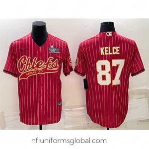 Exquisite Kansas City Chiefs 87 Travis Kelce Red With Super Bowl LVII Patch Cool Base Stitched Baseball Jersey
