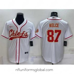 Exquisite Kansas City Chiefs 87 Travis Kelce White With Patch Cool Base Stitched Baseball Jersey
