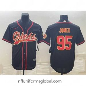 Enchanting Kansas City Chiefs 95 Chris Jones Black With Patch Cool Base Stitched Baseball Jersey