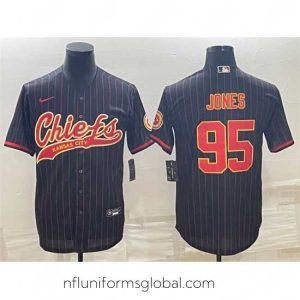 Exquisite Kansas City Chiefs 95 Chris Jones Black With Patch Cool Base Stitched Baseball Jerseys