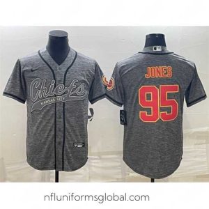 Exquisite Kansas City Chiefs 95 Chris Jones Grey With Patch Cool Base Stitched Baseball Jersey