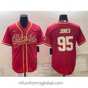 Alluring Kansas City Chiefs 95 Chris Jones Red With Patch Cool Base Stitched Baseball Jersey