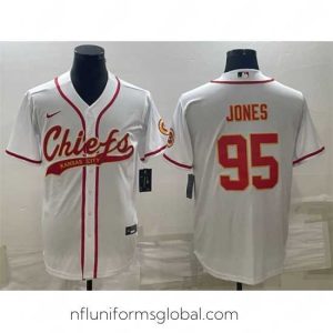 Irresistible Kansas City Chiefs 95 Chris Jones White With Patch Cool Base Stitched Baseball Jersey