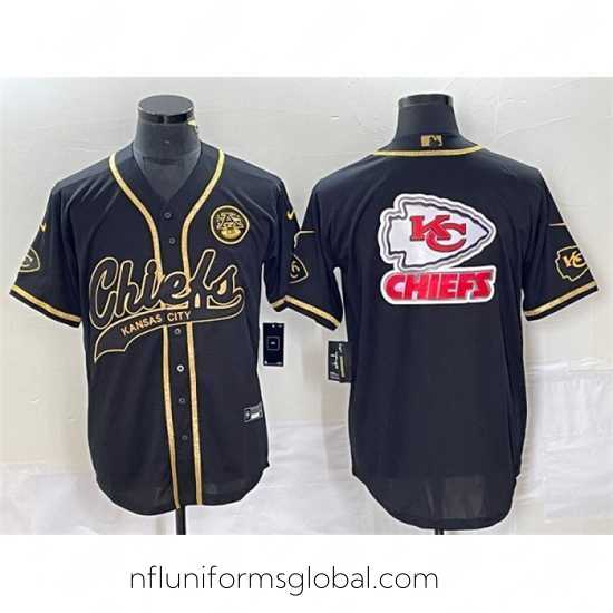 Captivating Kansas City Chiefs Black Gold Team Big Logo With Patch Cool Base Stitched Baseball Jersey