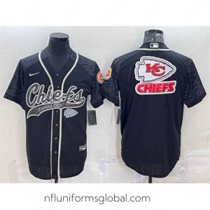 Gorgeous Kansas City Chiefs Black Reflective Team Big Logo With Patch Cool Base Stitched Baseball Jersey