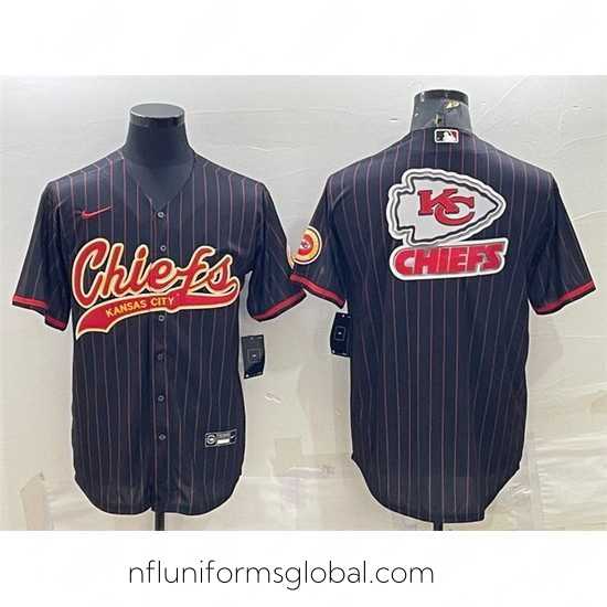 Gorgeous Kansas City Chiefs Black Team Big Logo With Patch Cool Base Stitched Baseball Jersey