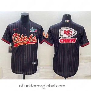 Alluring Kansas City Chiefs Black Team Big Logo With Super Bowl LVII Patch Cool Base Stitched Baseball Jersey