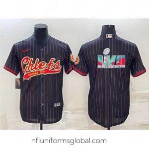 Sumptuous Kansas City Chiefs Black With Super Bowl LVII Big Logo Cool Base Stitched Baseball JerseyS