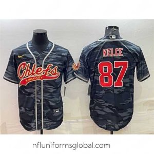 Ravishing Kansas City Chiefs Blank 87 Travis Kelce Grey Navy Camo With Patch Cool Base Stitched Baseball Jersey