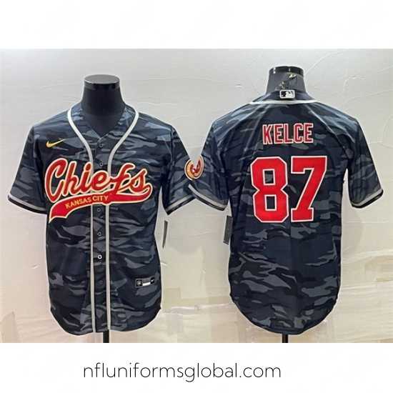 Ravishing Kansas City Chiefs Blank 87 Travis Kelce Grey Navy Camo With Patch Cool Base Stitched Baseball Jersey