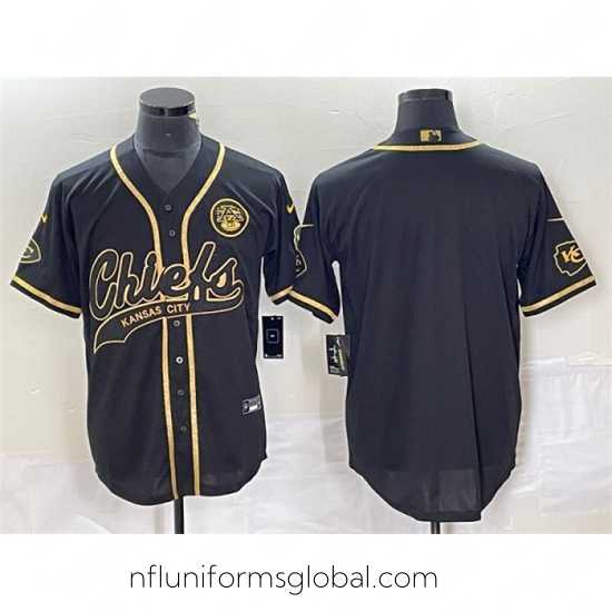 Gorgeous Kansas City Chiefs Blank Black Gold Cool Base Stitched Baseball Jersey