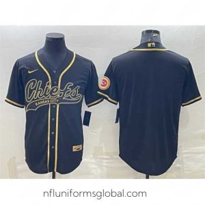 Alluring Kansas City Chiefs Blank Black Gold With Patch Cool Base Stitched Baseball Jersey