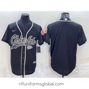 Gorgeous Kansas City Chiefs Blank Black Reflective With Patch Cool Base Stitched Baseball Jersey