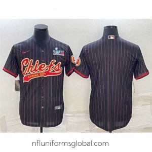 Captivating Kansas City Chiefs Blank Black With Super Bowl LVII Patch Cool Base Stitched Baseball Jersey