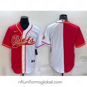 Gorgeous Kansas City Chiefs Blank Red White Split With Patch Cool Base Stitched Baseball Jersey