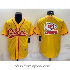 Divine Kansas City Chiefs Gold Team Big Logo With Patch Cool Base Stitched Baseball Jersey
