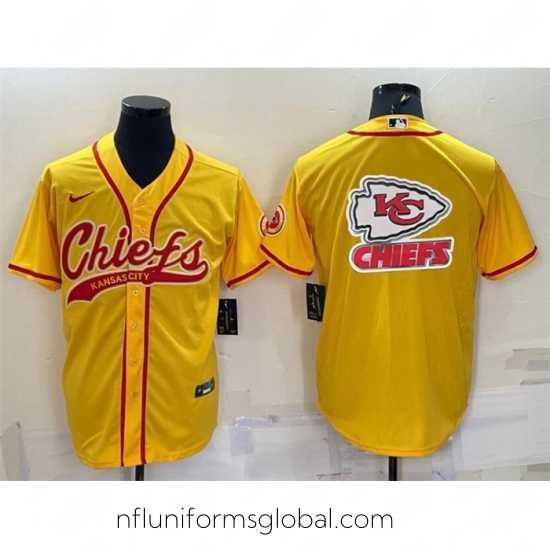 Divine Kansas City Chiefs Gold Team Big Logo With Patch Cool Base Stitched Baseball Jersey