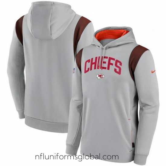 Gorgeous Kansas City Chiefs Grey Sideline Stack Performance Pullover Hoodie 002