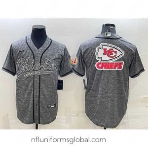 Enchanting Kansas City Chiefs Grey Team Big Logo With Patch Cool Base Stitched Baseball Jersey