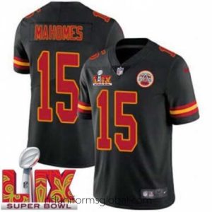 Divine Kansas City Chiefs Patrick Mahomes #15 Black 2024 2025 Super Bowl LIX F.U.S.E Stitched Jersey