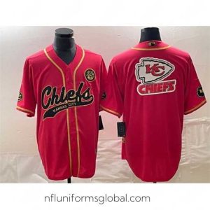 Enchanting Kansas City Chiefs Red Gold Team Big Logo With Patch Cool Base Stitched Baseball Jersey