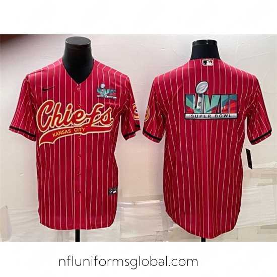 Captivating Kansas City Chiefs Red With Super Bowl LVII Big Logo Cool Base Stitched Baseball JerseyS