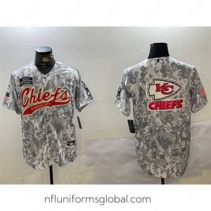 Stunning Kansas City Chiefs Team Big Logo 2024 Arctic Camo Salute To Service Stitched Baseball Jersey 1