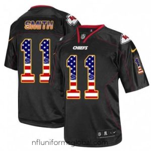Gorgeous Nike Kansas City Chiefs 11 Alex Smith Elite Black USA Flag Fashion NFL Jersey