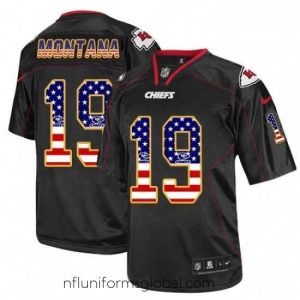 Divine Nike Kansas City Chiefs 19 Joe Montana Elite Black USA Flag Fashion NFL Jersey